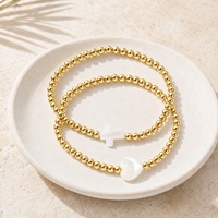 Pulseras de Cuentas Go2boho con Dijes de Cruz Blanca y Concha de Corazón, Joyería Religiosa de Latón Chapado en Oro de 18K