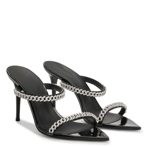 2025 di lusso alla moda Open Toe <span class=keywords><strong>donna</strong></span> tacco a matita muli grandi dimensioni pantofole <span class=keywords><strong>con</strong></span> catena in metallo diamante abbellimento per l'estate - Product Image 2