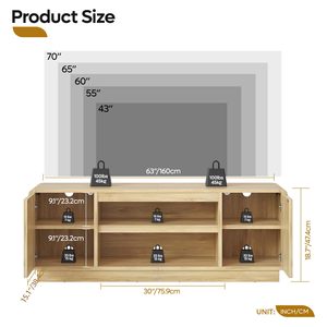 Meuble TV sur mesure Yuanfu, meuble TV style farmhouse avec armoires <span class=keywords><strong>de</strong></span> rangement pour salon, chambre à coucher - Product Image 2