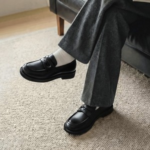 Square-toe loafers men thick-soled height-enhancing British style business casual <b>one</b>-piece black leather shoes - Product Image 2