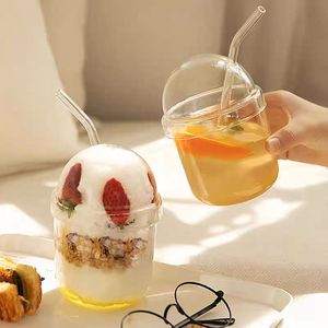 Copo de Vidro Borossilicato Fofo com Canudo - Copo Portátil para Boba, Suco e Café, Transparente, para Uso Doméstico, Resistente à Temperatura - Product Image 1