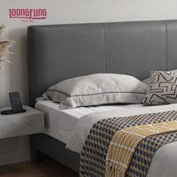 LOONGFUNG Cadre de lit minimaliste en cuir véritable avec sommier en bois de pin et mousse haute densité, taille King, mobilier de chambre à coucher