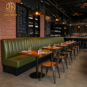 Muebles de Restaurante Industriales Personalizados Ron Group, Silla Comercial de Cuero con Respaldo Alto, Mesa con Base Cuadrada de Metal y Madera Sólida - Product Image 1