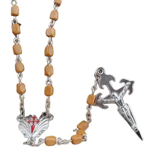 wood carved religious necklaces catholic wooden beads rosary with medugorje cross