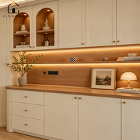 Buffet de salle à manger XINGRUO en bois massif blanc crème, design moderne européen, modulaire, éclairage LED, niches d'exposition ouvertes en arc