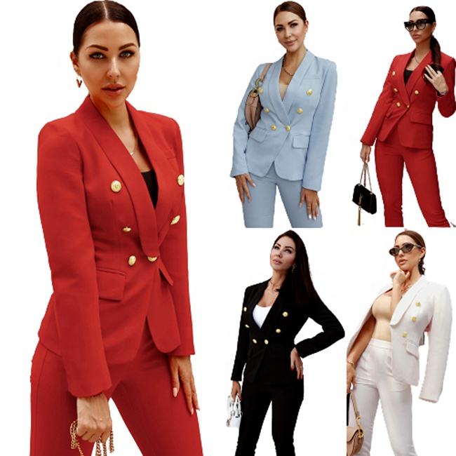 High Quality Office Lady Work Blazer Jacket And Pants For Women Two Pieces Formal Business Pant Suit 