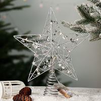 Maßgefertigter Pentagramm-Schmuckstern aus Schmiedeeisen für Weihnachtsbäume mit 10 LED-Lampen, Festliche Baumspitzen-Dekoration