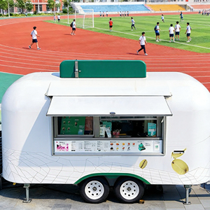 รถเข็นขายของเคลื่อนที่ 4 ล้อ สีขาวและสีเขียว สำหรับขายไอศกรีมและกาแฟริมชายหาด - Product Image 2