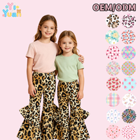Pantalon évasé tendance pour filles à thème animalier, imprimé léopard intégral, taille élastique, double volant, service ODM personnalisé
