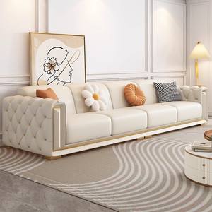 Juego de Sofás Seccionales de Lujo Ligero de Calidad con Patas Doradas, Sofá Moderno Capitonado en Crema de 1, 2 y 3 Plazas en Piel Blanca para Sala de Estar - Product Image 3
