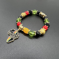 Nueva llegada hecha a mano Black History Month Rasta Color African Bead Bracelet