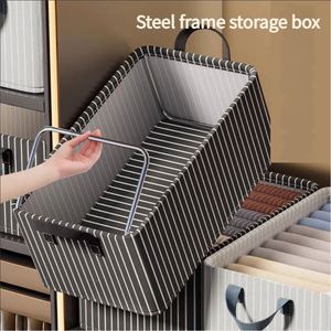 Oxford Fabric Striped Wardrobe <b>Clothes</b> Organizer Foldable Storage <b>Box</b> with Steel Frame - Product Image 4