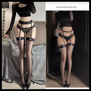 Women's Ultra Thin 0D Suspender Stockings With Lace Garters Belt Solid Color Polyester Fiber Thigh High Hosiery For Youth - Product Image 5