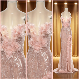 Robe de soirée pour <span class=keywords><strong>femme</strong></span>, broderie florale 3D, bustier, col cœur, coupe colonne, élégante, rose doré, luxe, sur mesure Jinyuan - Product Image 2