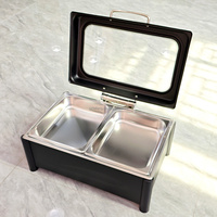 Lefeng – Réchaud de buffet classique en verre noir visible, 9 L, en acier inoxydable 201 de haute qualité, avec couvercle et quatre pieds