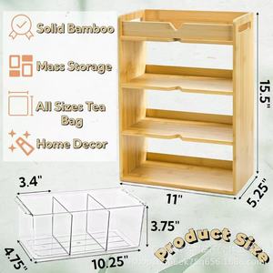 Estante de almacenamiento de bolsitas de té de madera, 4 capas, estante compartimentado transparente, organizador de escritorio para almacenamiento de té, café en polvo - Product Image 4