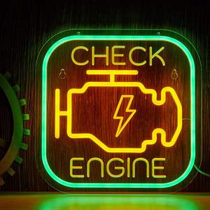 Enseigne néon LED 'Check Engine' pour garage, enseigne lumineuse '<span class=keywords><strong>Moteur</strong></span>', <span class=keywords><strong>d</strong></span>écoration murale pour <span class=keywords><strong>atelier</strong></span> de réparation automobile, 'Man Cave', salon masculin et <span class=keywords><strong>atelier</strong></span> - Product Image 1