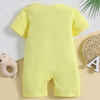 Romper Bayi Sangat Populer Motif Bebek 100% Katun Kuning Lengan Pendek Jumpsuit Kancing Tekan di Selangkangan untuk Bayi Laki-laki Perempuan