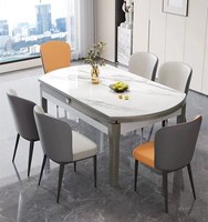 Table à manger extensible stable en pierre frittée, style luxe léger, pour salle à manger de villa moderne et minimaliste