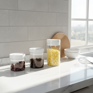 Clear Glass Storage Jar White Plastic Lid Airtight Steamable Food Safe Printed Logo for Coffee Dried Fruits <strong>Kitchen</strong> <strong>Pantry</strong> - Product Image 1
