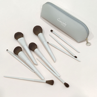Mini Kit de Pinceaux de Maquillage Portable 10 Pièces pour le Visage, Idéal Voyage, Pinceau Éventail Correcteur, Option Logo Personnalisé, Manche en Bois, Poils Synthétiques