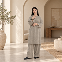 Ensemble Abaya élégant pour femmes musulmanes modestes de Dubaï, deux pièces, tricoté, col rond, manches longues, tunique ample, pantalon large, pour fête de l'Aïd