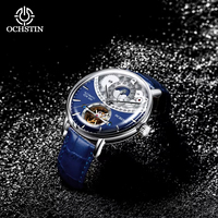 Ochstin Sonne-Mond Vollautomatische Mechanische Uhr mit Tourbillon, Echtlederarmband, Herrenuhr mit Glas, 3BAR Wasserdicht