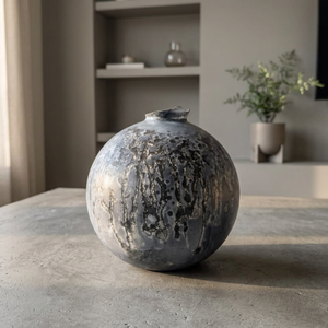 Jarrón de Cerámica Pequeño y Moderno Estilo Wabi-Sabi, Color Gris Texturizado con Acabado Plateado, para Decoración del Hogar y Sala de Estar - Product Image 2