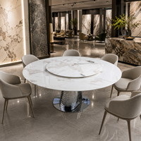 Table à manger personnalisée, plateau rond, style moderne, villa, 8 places, pieds en métal, meubles en pierre, luxe, marbre blanc