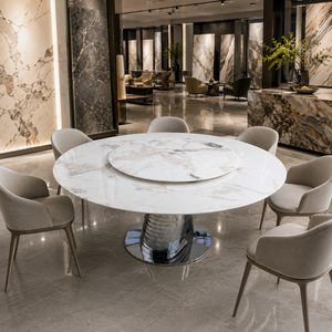 Customized Dining <b>Table</b> Round <b>Top</b> Modern Villa 8 Seater Metal Legs <b>Stone</b> Furniture Luxury White Marble - Product Image 5
