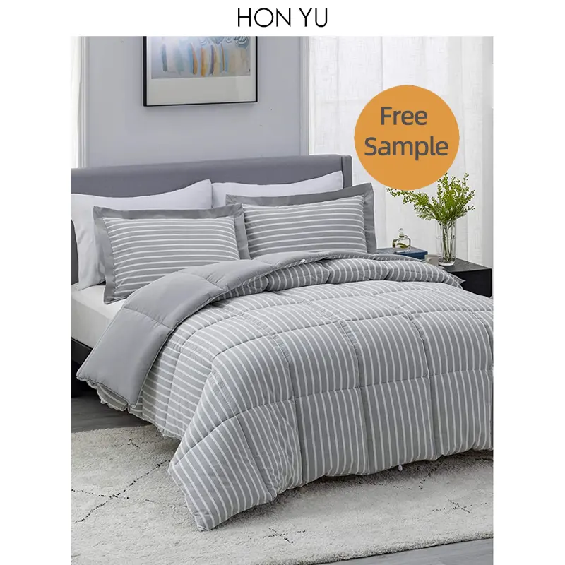 3 Piece Reversible Hypoallergenic Down Alternative Comforter Sets with Box Stitching Duvet Insert and 2 Pillow Shams