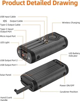 Batterie solaire personnalisée avec logo, 50000 mAh, charge rapide, chargeur magnétique sans fil Qi2 15W, chargeur à manivelle