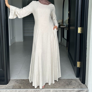 Abaya 2025 Ultima Moda con Coulisse Regolabile <span class=keywords><strong>in</strong></span> <span class=keywords><strong>Lino</strong></span> per Donne, Abiti Modesti, Abbigliamento Islamico alla Moda, Abaya Lunga Musulmana - Product Image 5