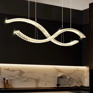 Designer Crystal Long <b>Strip</b> Chandelier Restaurant Dining Room Curved Linear Pendant <b>Light</b> Chandeliers - Product Image 1