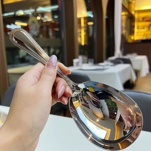 Cuchara de servir de acero inoxidable martillado de doble línea, cuchara grande para arroz, cubertería para hoteles y restaurantes - Product Image 3