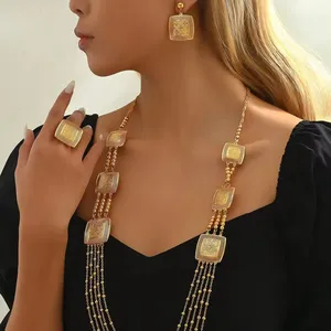 Africa Ethnic Jewelry Set Multilayer Ball Chain Necklace with Dangle Earring Wedding Indian Manufacturer Necklace Set For Women