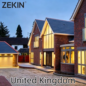Porte d'entrée en aluminium certifiée CE Zekin Uk Project Villa avec fenêtre panoramique en verre trempé, à haute efficacité énergétique - Product Image 1