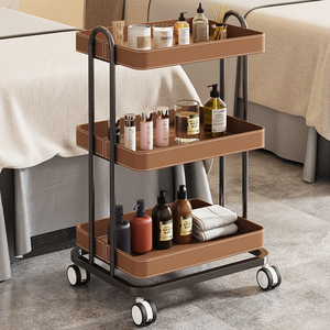 Carrito de Servicio Rodante de 3 Niveles Z, Metal y Cuero Sintético, Bloques Multicolor para Salón y Hogar - Product Image 6