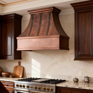 Handgesmeed 16 gauge koperen belvormige architectonische kap, op maat gemaakt voor wandmontage, voor luxe villakeukens - Product Image 5