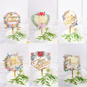 Gâteau d'<span class=keywords><strong>anniversaire</strong></span> en acrylique décoré avec des imprimés de fleurs colorées circulaires Happy Birthday Cake Topper - Product Image 6
