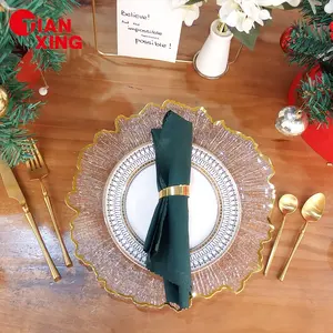 Tianxing Other Wedding Decorations Tableware Clear Dinner Plate Dining Plates Set Acrylic Gold Rim Charger Plates Wedding