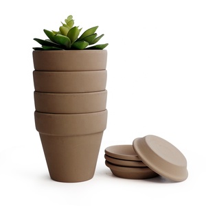Pot d'intérieur créatif en terre cuite de 4 pouces, pot de fleur d'orchidée émaillée en argile, pot succulent de couleur grise avec plateau d'intérieur, offre spéciale - Product Image 4