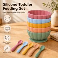 Ensemble cuillère et bol pour tout-petit en forme de coquille avec logo personnalisé, résistant à la chaleur, sans BPA, en silicone, avec base à ventouse