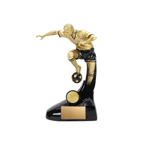 Resin soccer player Goal keeper kicking action figurine trophy