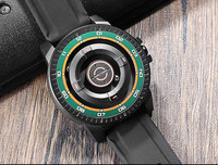 Montre à quartz pour homme, boîtier rond, cadran noir, affichage à trois aiguilles, lunette rotative, bracelet en silicone, sport