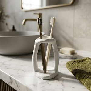 Toothbrush Holder Pure White Rectangular Minimalist Design For Bathroom Storage Eco-Friendly Gift - Product Image 4