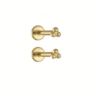 Boucles d'oreilles clous à dos plat plaqué or 14K, zircon, motif œil, éclair, lune, point, en argent, or 18K, or 24K, laiton, avec fermoir à vis et bouton-pression - Product Image 2