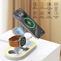 Support de chargeur sans fil magnétique pliable 3 en 1 pour iPhone, écouteurs, montre, lampe de nuit LED, station de charge sans fil 25W