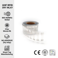 Inlay RFID UHF sec 860-960 MHz Impinj Monza R6 EPC Gen2 ISO18000-63 sans adhésif, longue portée de lecture, lecture par lots, OEM