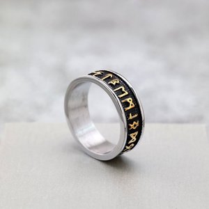 yunnique Nordic Vintage Stainless Steel Men's <b>Ring</b> With Viking Runes Letter Pattern Hip Hop Style Gift Jewelry - Product Image 3